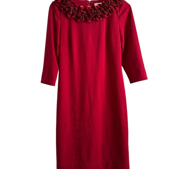 Coldwater Creek Red Ruffled Neckline 3/4 Sleeve dress Size 8 - Picture 3 of 15